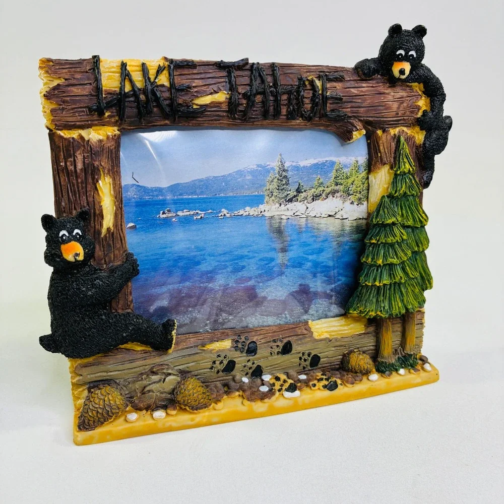 Lake Tahoe 3D Black Bear Rustic Log Resin Picture Frame Souvenir Cabin Decor 4x6